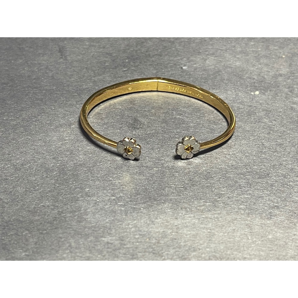 Kate Spade New York Gold Tone Hinged Cuff Bracelet Two Tone Flower Pyramid Stud